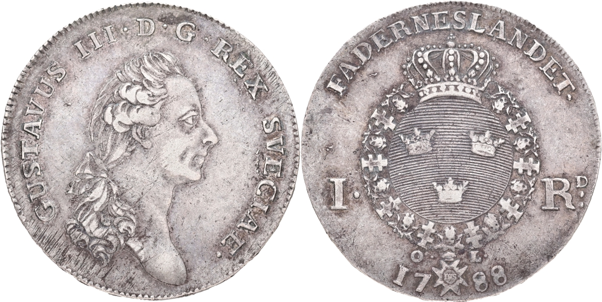 GUSTAV III (1771-1792). Riksdaler 1788.