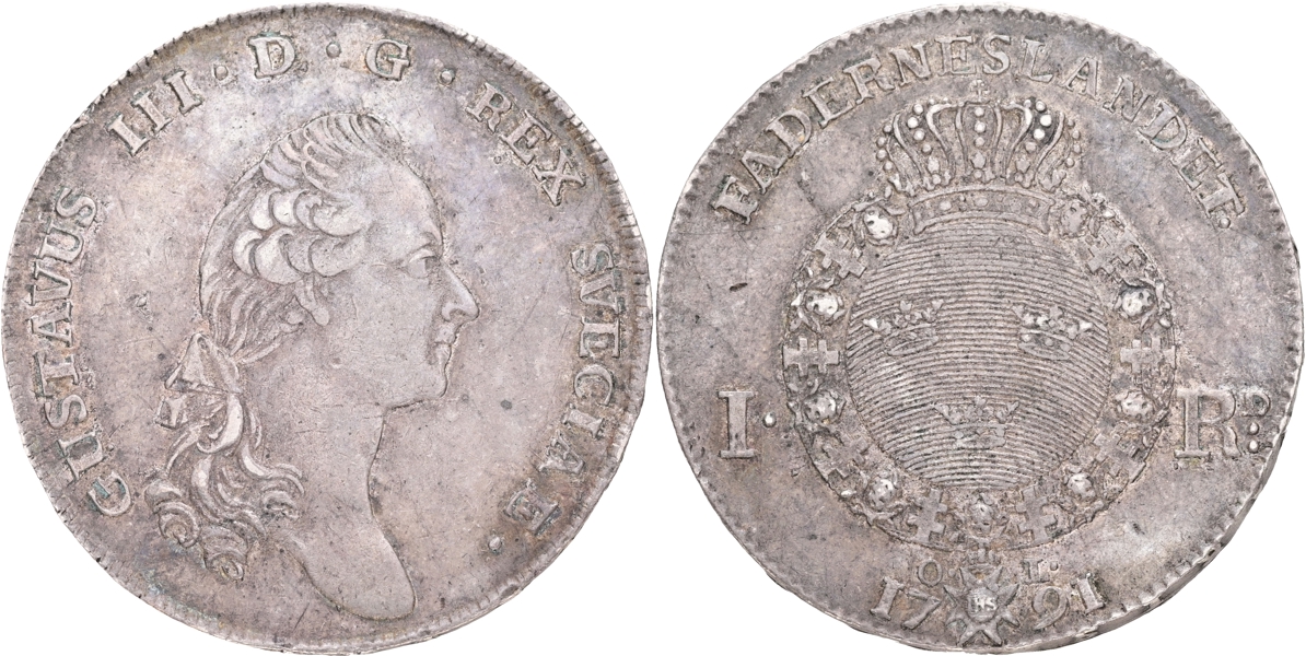 GUSTAV III (1771-1792). Riksdaler 1791.