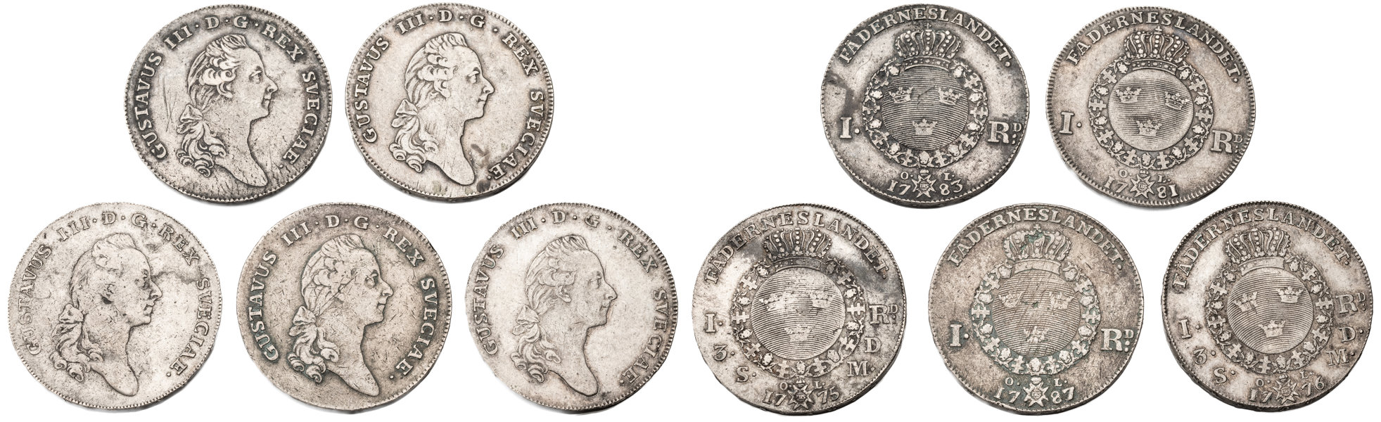 GUSTAV III (1771-1792). Lot of 5.