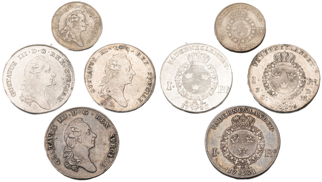 GUSTAV III (1771-1792). Lot of 4.