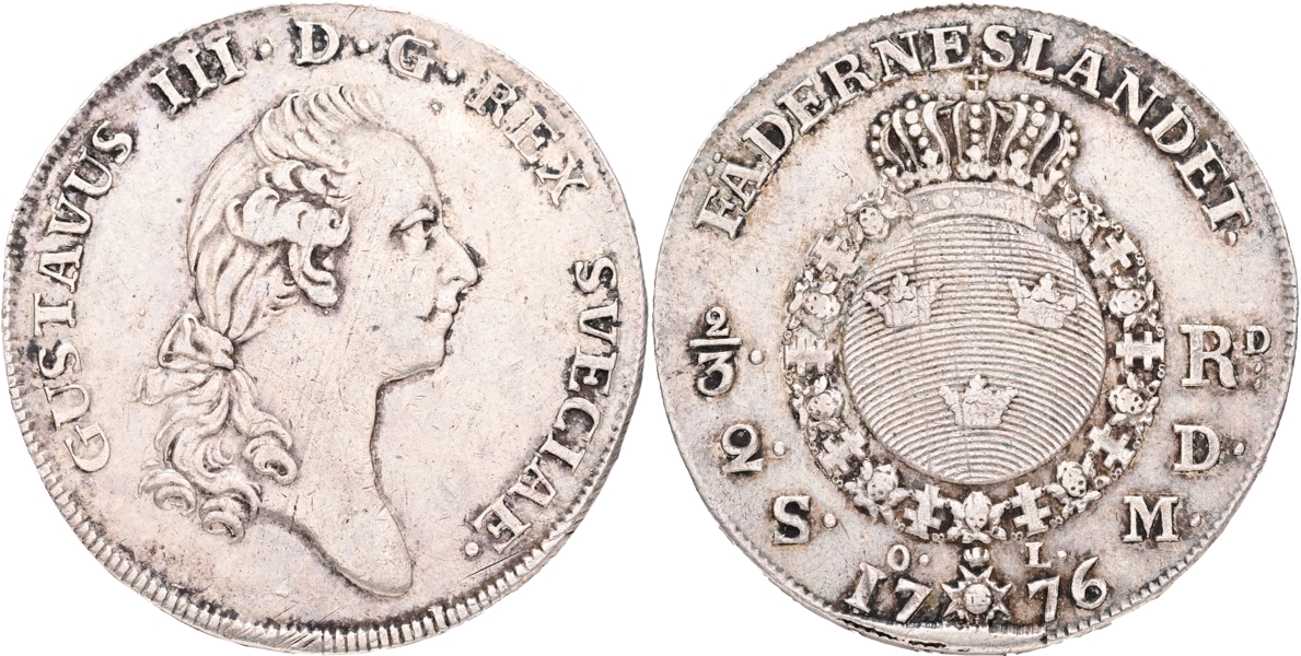 GUSTAV III (1771-1792). 2/3 riksdaler 1776.