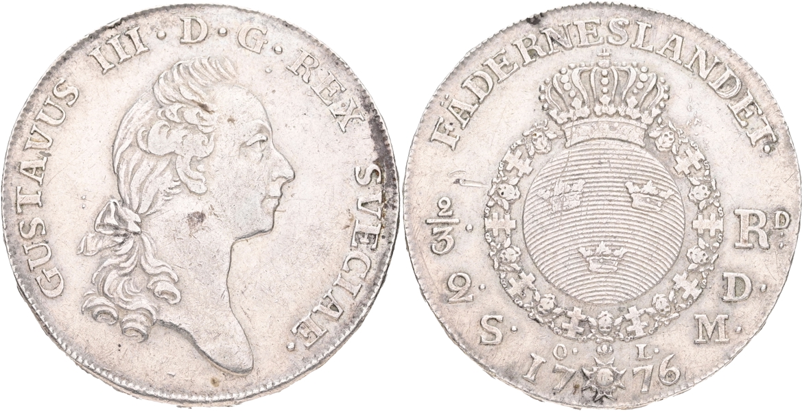 GUSTAV III (1771-1792). 2/3 riksdaler 1776.