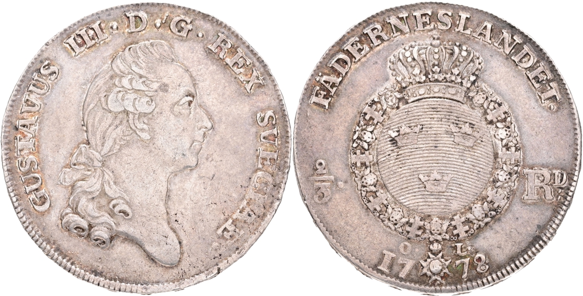 GUSTAV III (1771-1792). 2/3 riksdaler 1778.