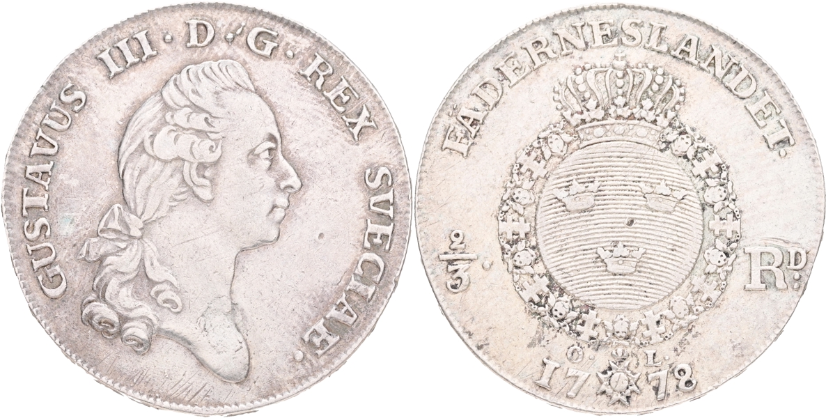 GUSTAV III (1771-1792). 2/3 riksdaler 1778.