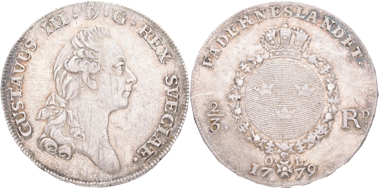 GUSTAV III (1771-1792). 2/3 riksdaler 1779.