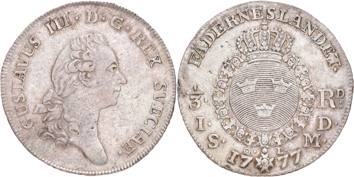 GUSTAV III (1771-1792). 1/3 riksdaler 1777.