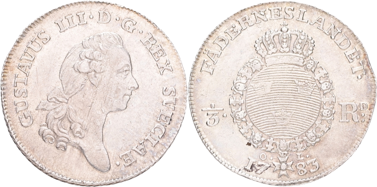GUSTAV III (1771-1792). 1/3 riksdaler 1783.