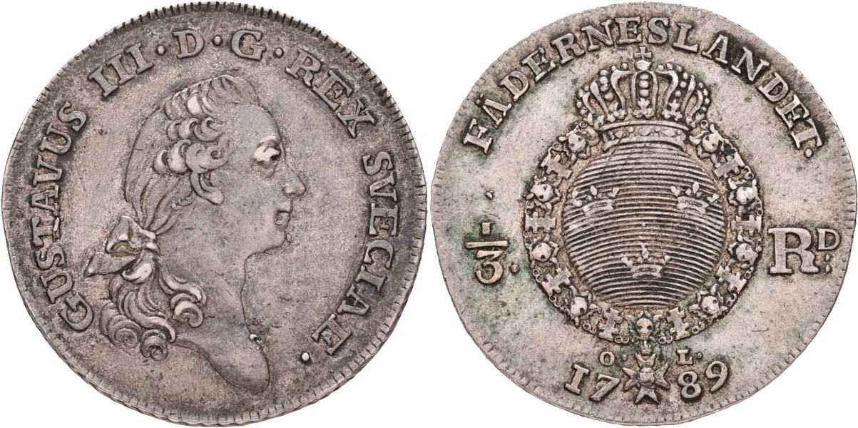 GUSTAV III (1771-1792). 1/3 riksdaler 1789.
