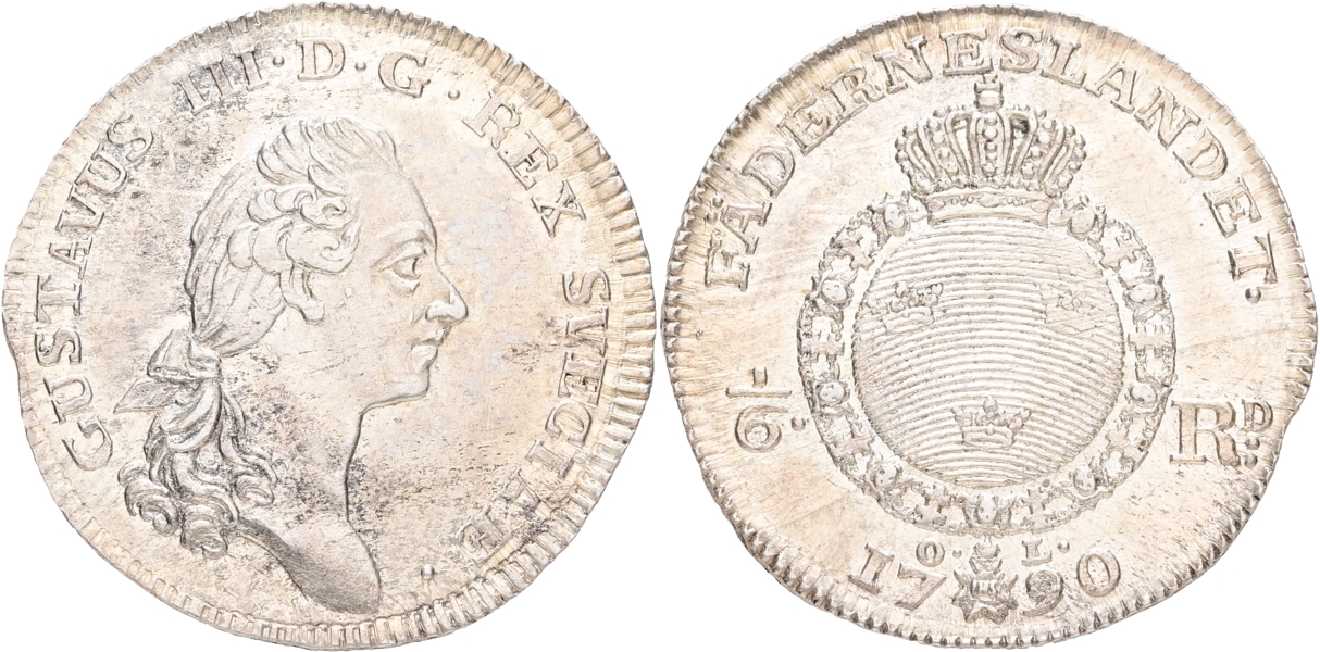 GUSTAV III (1771-1792). 1/6 riksdaler 1790.