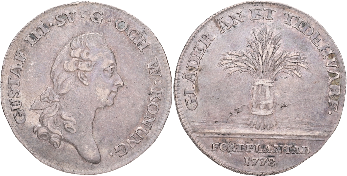 GUSTAV III (1771-1792). 1/3 riksdaler 1778. Kastmynt till kronprins Gustav (IV) Adolfs födelse.