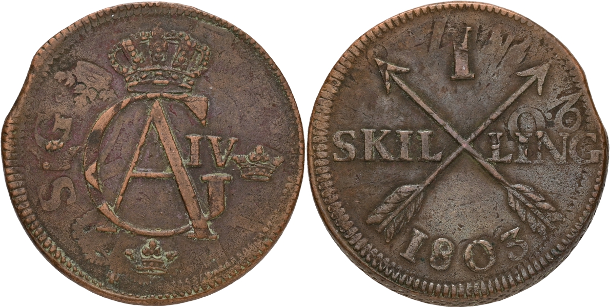 GUSTAV IV ADOLF (1792-1809). Skilling 1803.