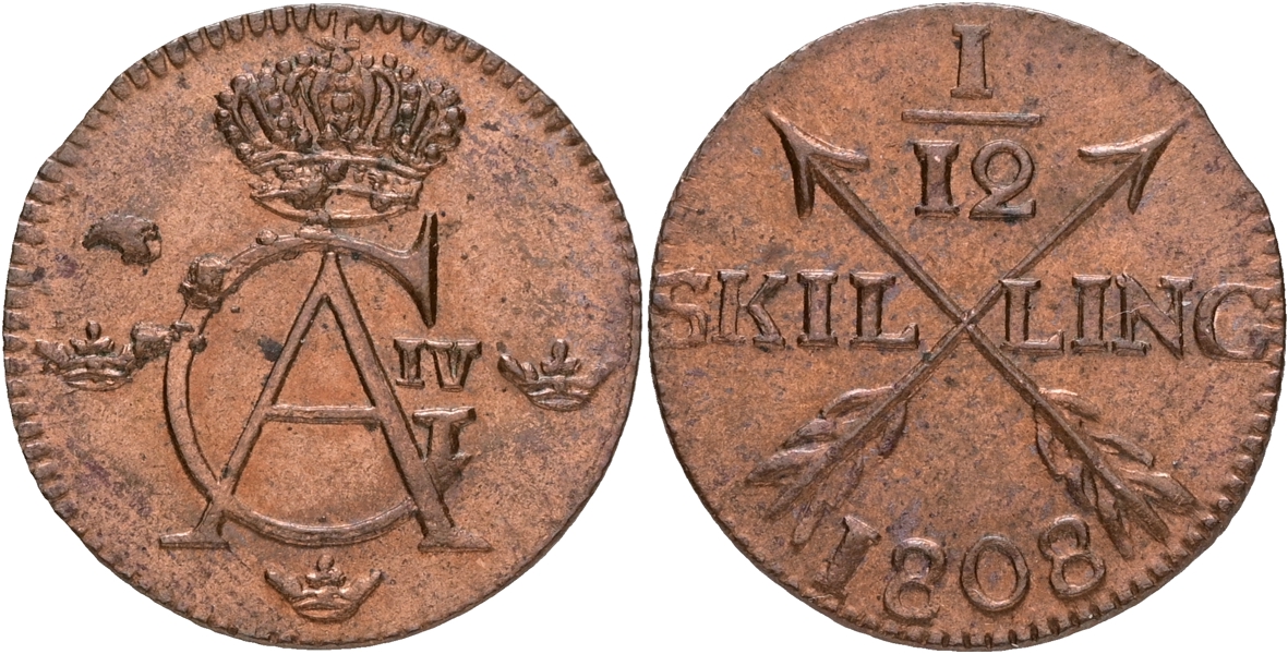 GUSTAV IV ADOLF (1792-1809). 1/12 skilling 1808.
