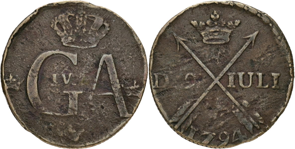 GUSTAV IV ADOLF (1792-1809). 1/2 skilling 1794.