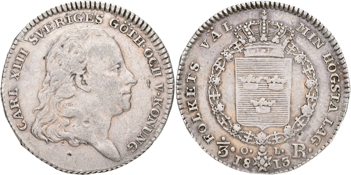 KARL XIII (1809-1818). 1/3 riksdaler 1813.