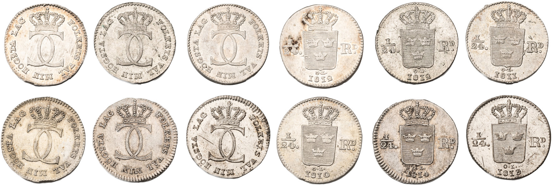 KARL XIII (1809-1818). Lot of 6.