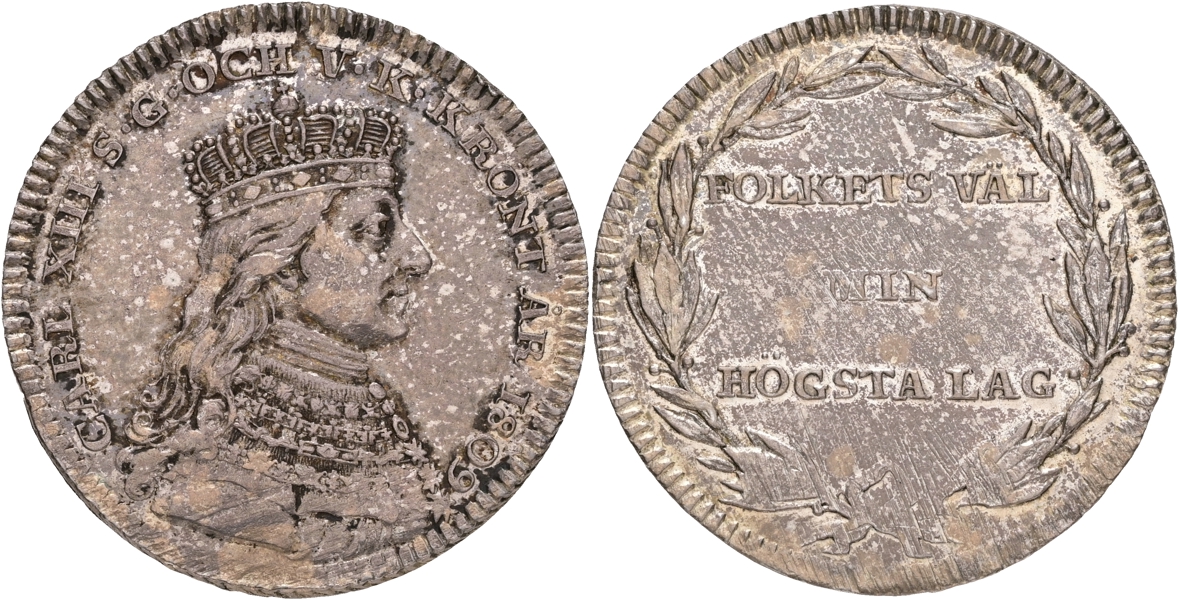 KARL XIII (1809-1818). Kastmynt till kungens kröning.