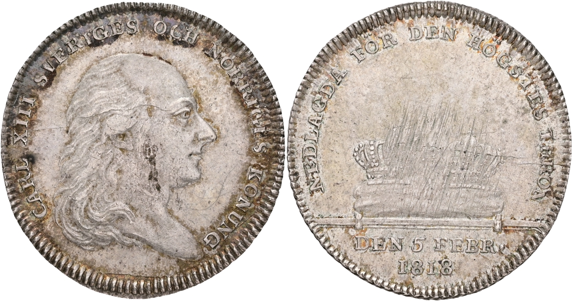 KARL XIII (1809-1818). Kastmynt till kungens begravning.