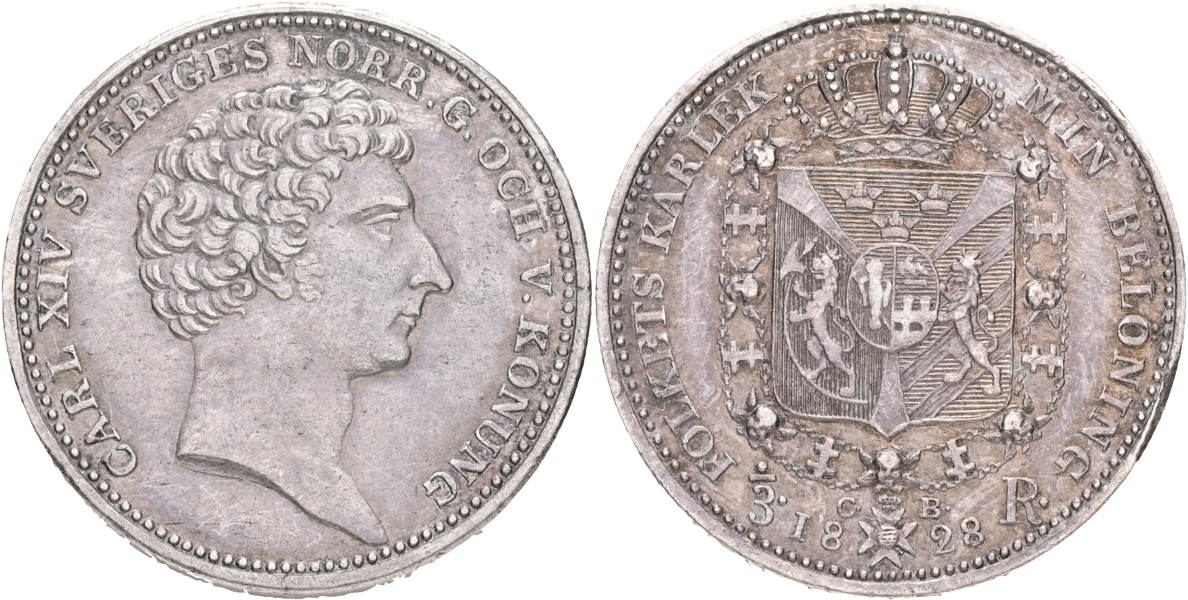 KARL XIV JOHAN (1818-1844). 1/3 riksdaler 1828.