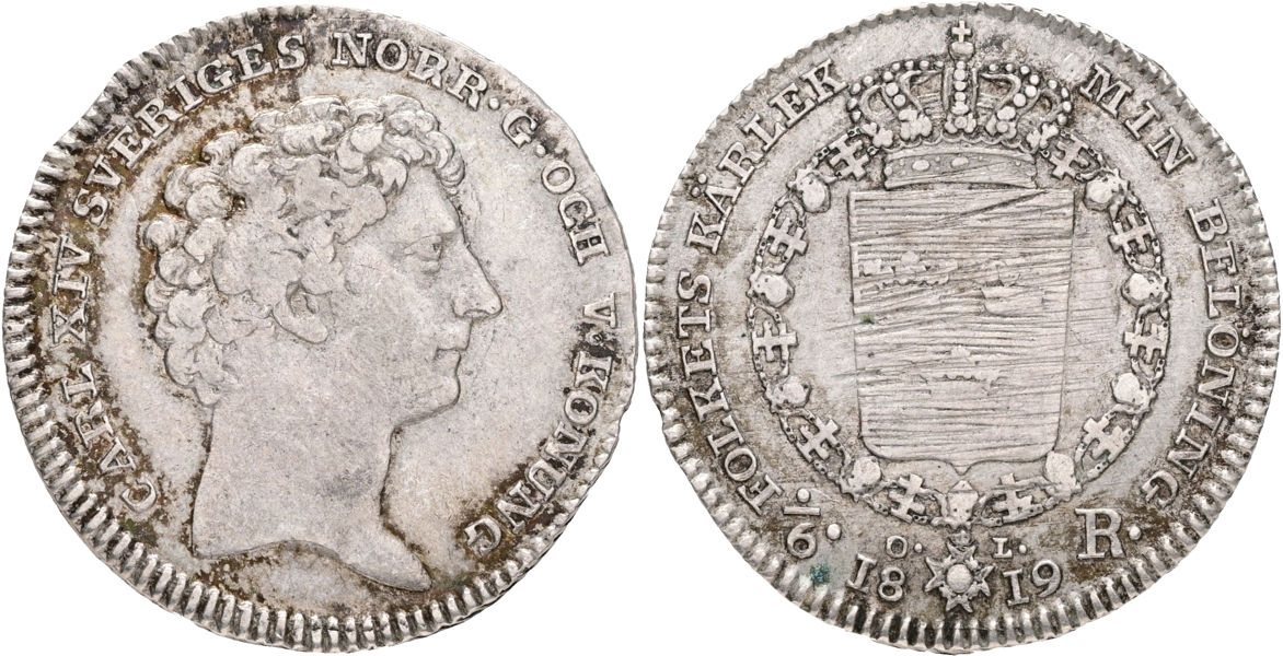 KARL XIV JOHAN (1818-1844). 1/6 riksdaler 1819.