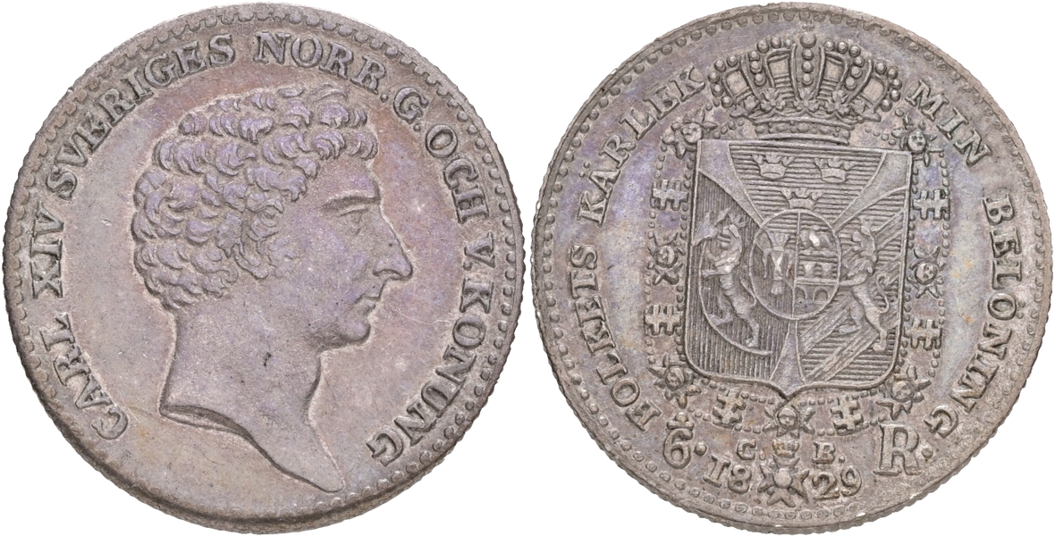 KARL XIV JOHAN (1818-1844). 1/6 riksdaler 1829.