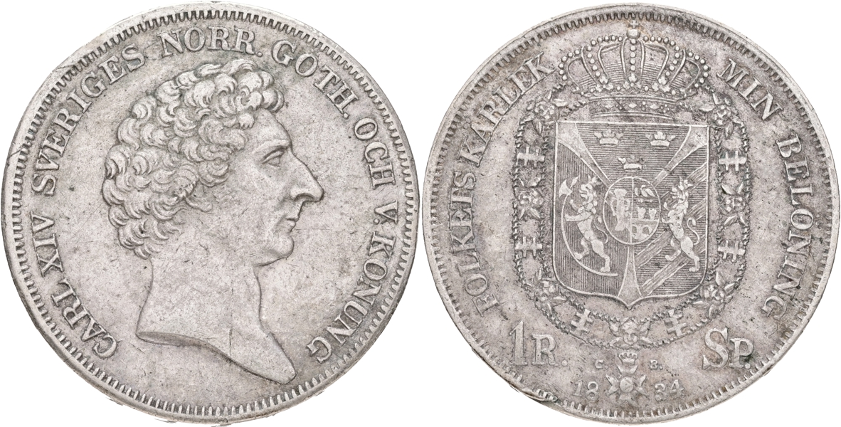 KARL XIV JOHAN (1818-1844). Riksdaler specie 1834.