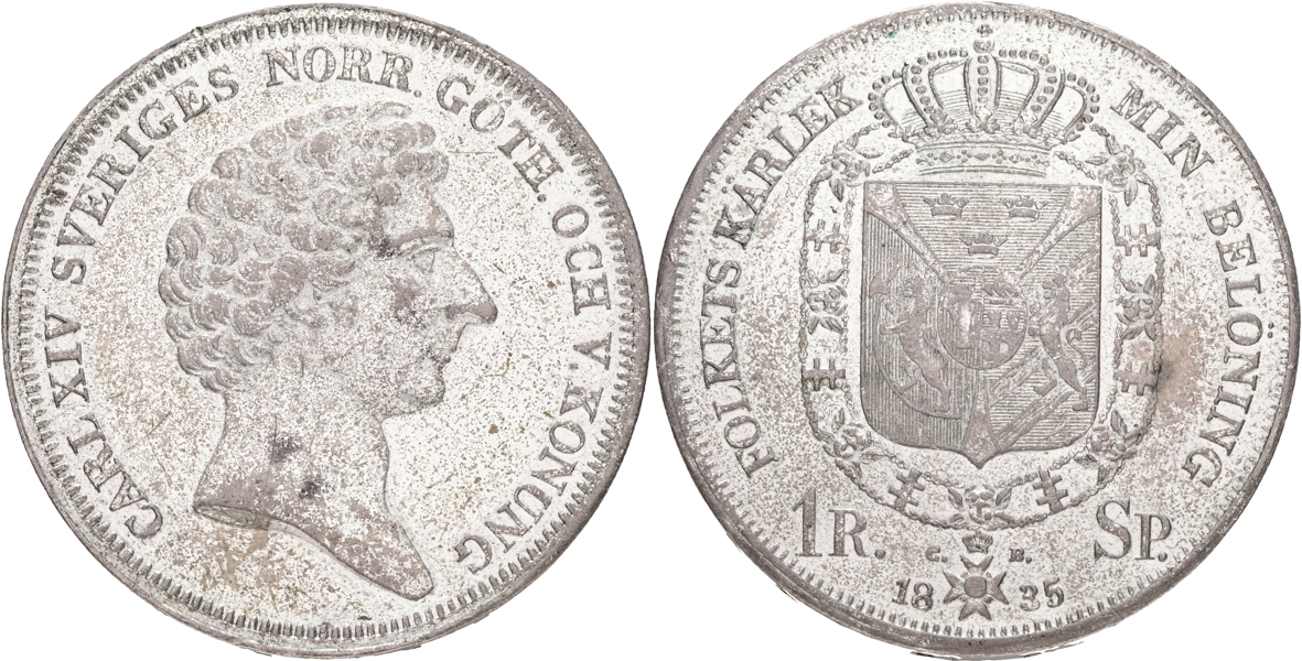 KARL XIV JOHAN (1818-1844). Riksdaler specie 1835.