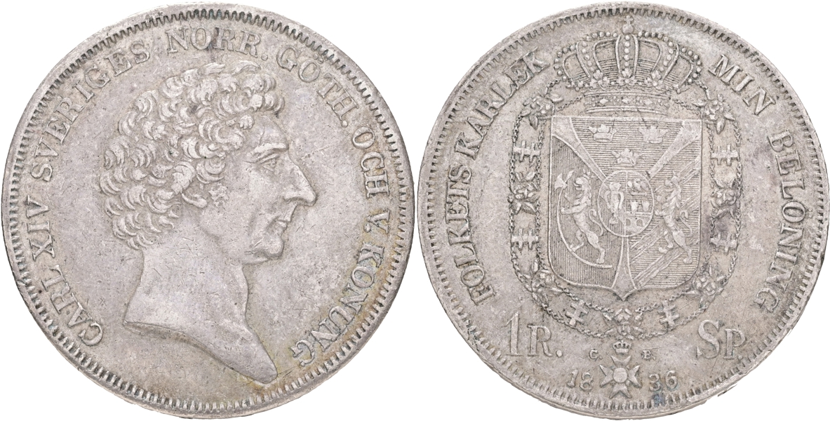 KARL XIV JOHAN (1818-1844). Riksdaler specie 1836.