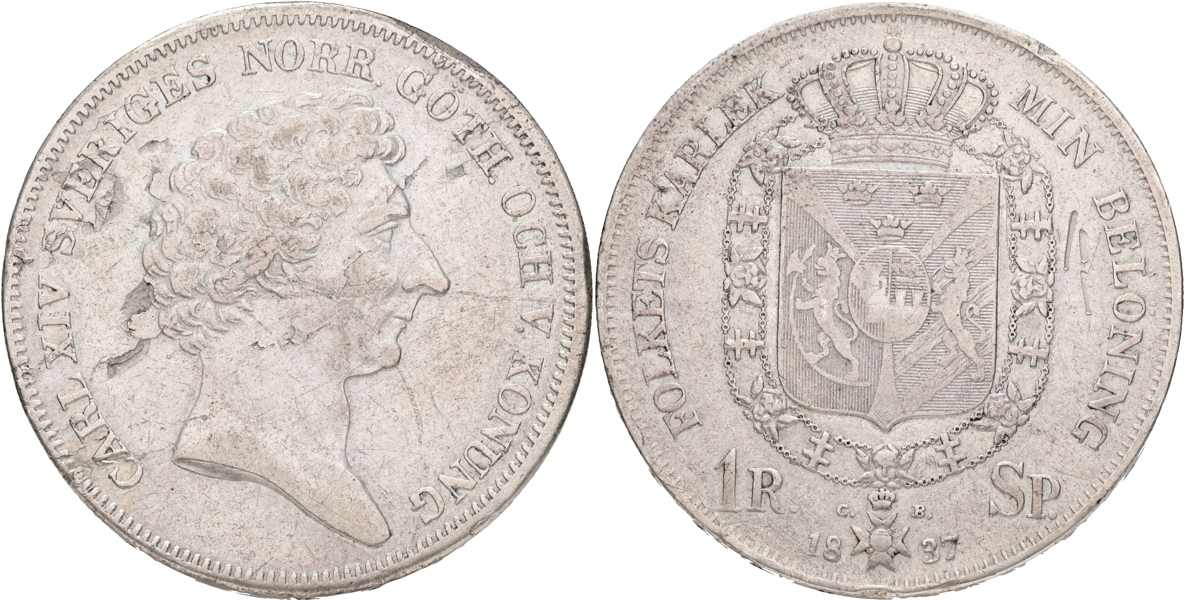 KARL XIV JOHAN (1818-1844). Riksdaler specie 1837.