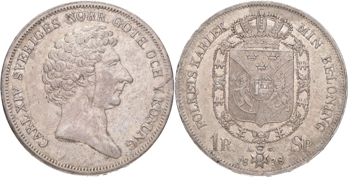KARL XIV JOHAN (1818-1844). Riksdaler specie 1838.