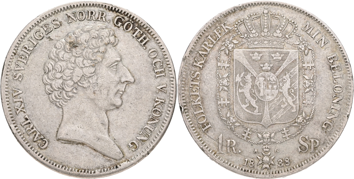 KARL XIV JOHAN (1818-1844). Riksdaler specie 1838.
