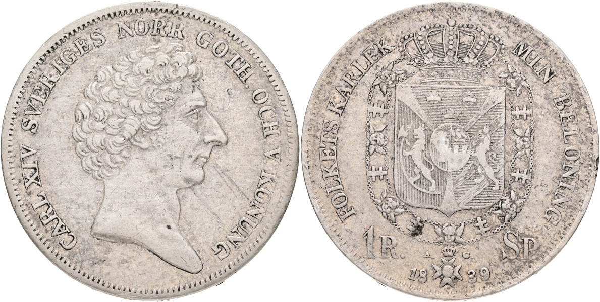 KARL XIV JOHAN (1818-1844). Riksdaler specie 1839.