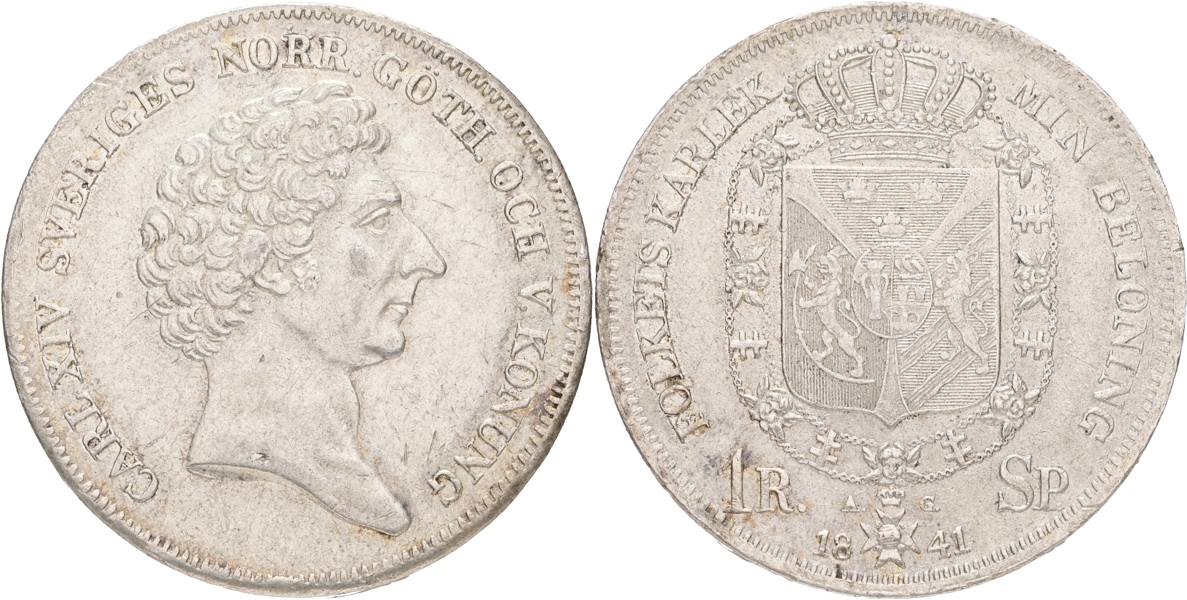 KARL XIV JOHAN (1818-1844). Riksdaler specie 1841.