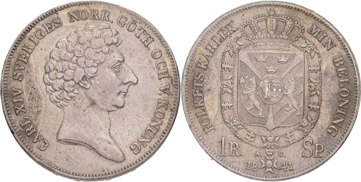 KARL XIV JOHAN (1818-1844). Riksdaler specie 1841.