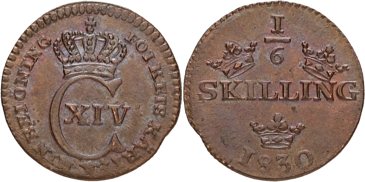 KARL XIV JOHAN (1818-1844). 1/6 skilling 1830.