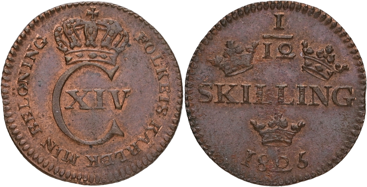 KARL XIV JOHAN (1818-1844). 1/12 skilling 1825.