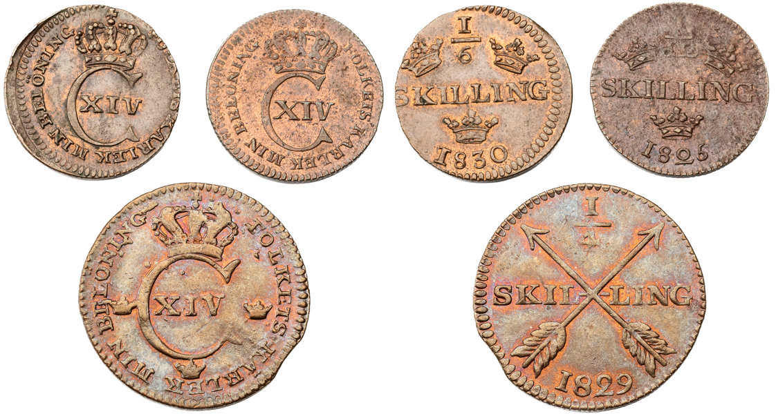 KARL XIV JOHAN (1818-1844). Lot of 3.