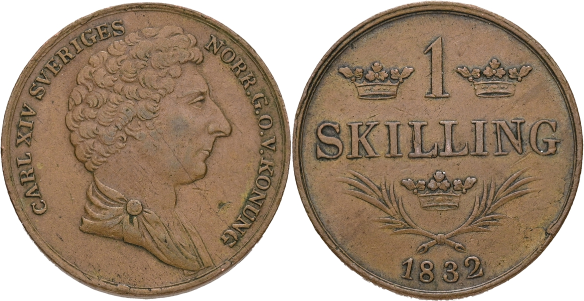 KARL XIV JOHAN (1818-1844). Skilling 1832.