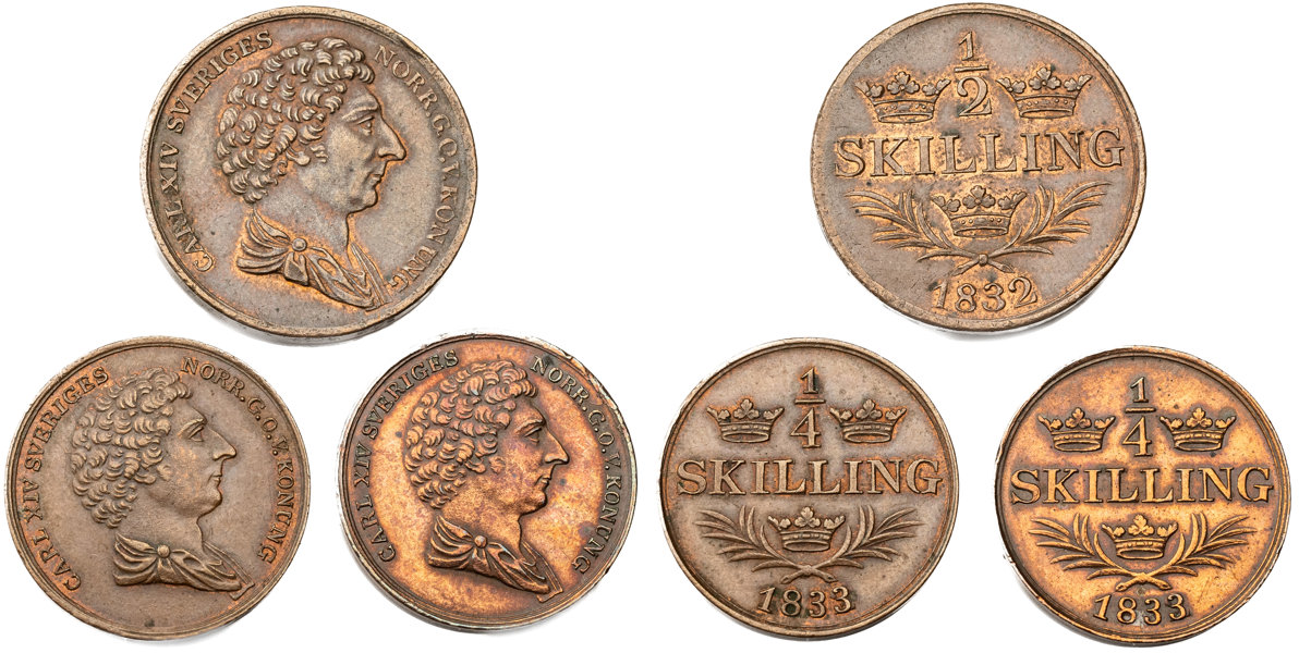 KARL XIV JOHAN (1818-1844). Lot of 3.