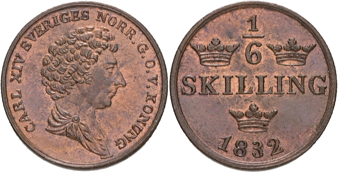 KARL XIV JOHAN (1818-1844). 1/6 skilling 1832.