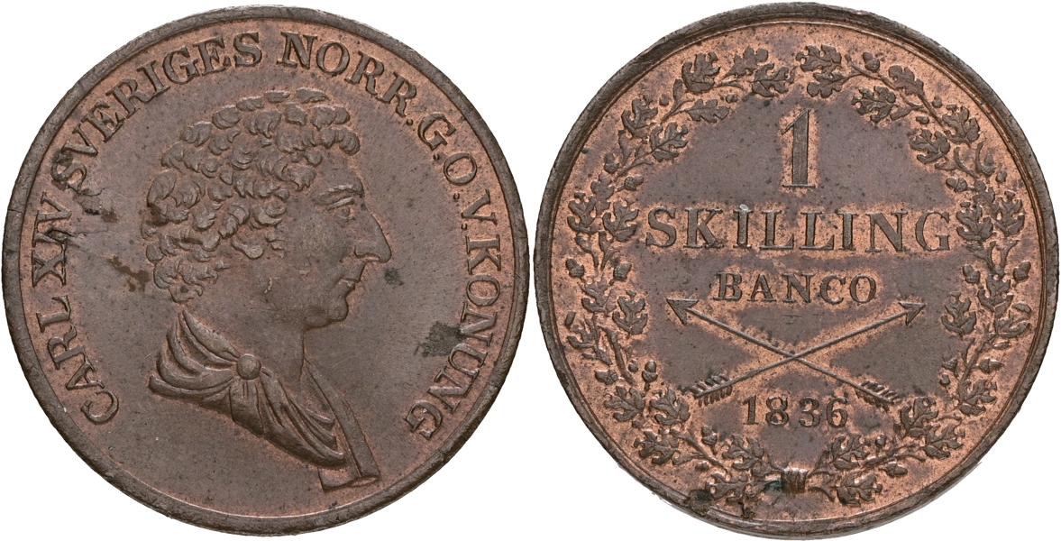 KARL XIV JOHAN (1818-1844). Skilling 1836.