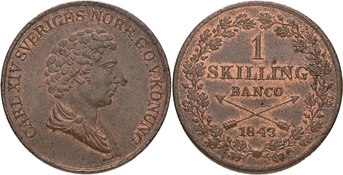 KARL XIV JOHAN (1818-1844). Skilling 1843.