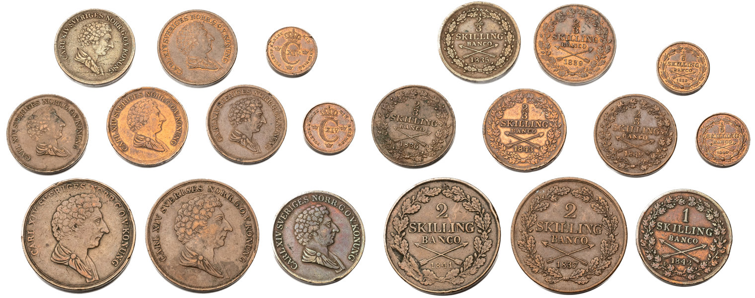 KARL XIV JOHAN (1818-1844). Lot of 10.
