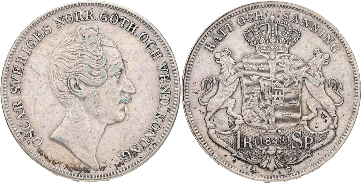 OSKAR I (1844-1859). Riksdaler specie 1848.
