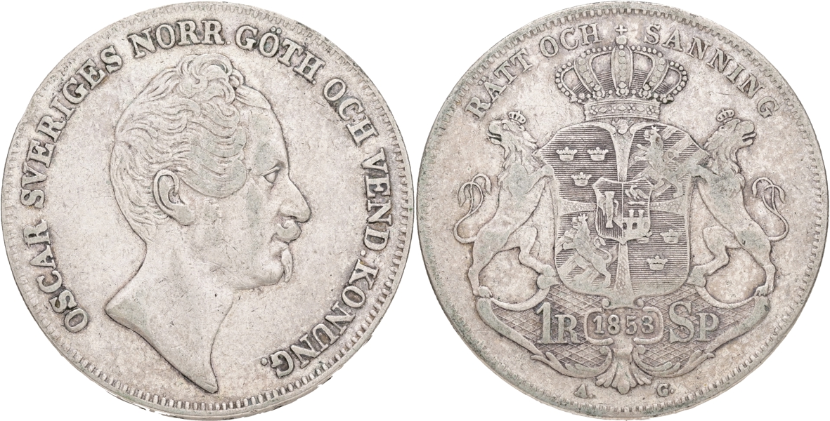 OSKAR I (1844-1859). Riksdaler specie 1853.