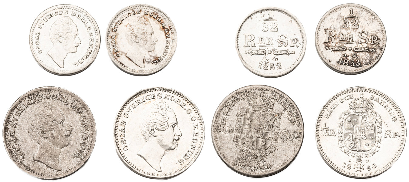 OSKAR I (1844-1859). Lot of 4.