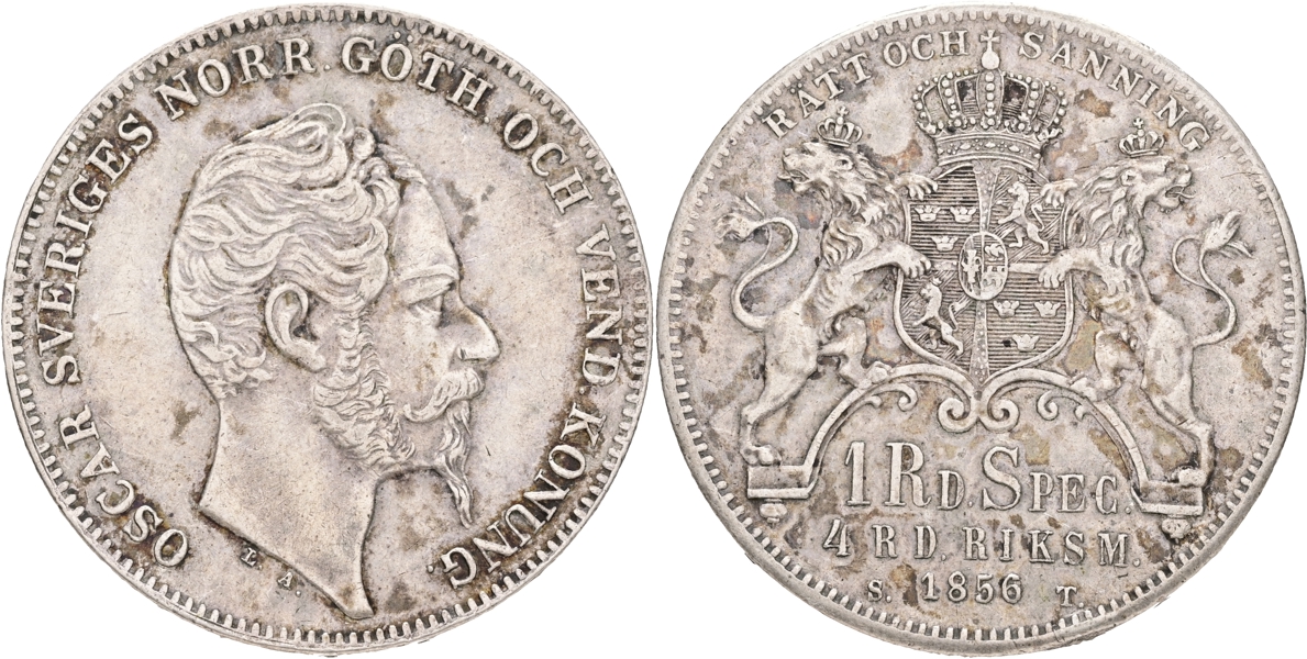OSKAR I (1844-1859). 4 riksdaler riksmynt 1856.