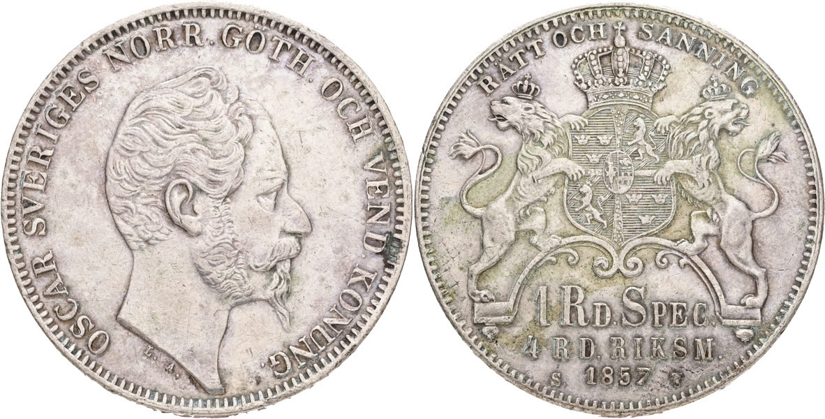 OSKAR I (1844-1859). 4 riksdaler riksmynt 1857.