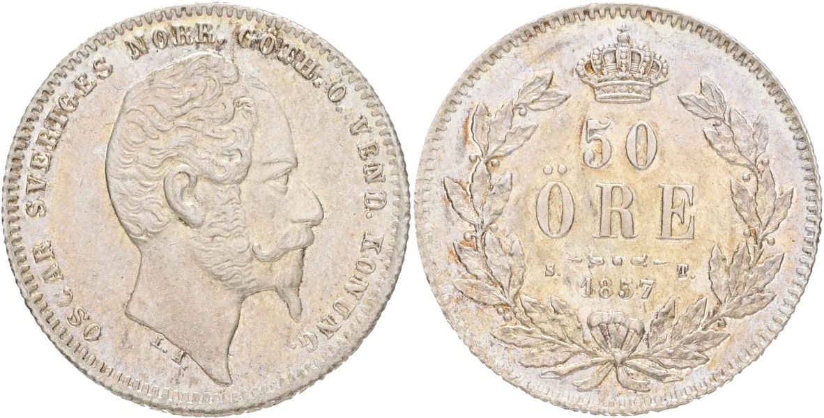 OSKAR I (1844-1859). 50 öre 1857.