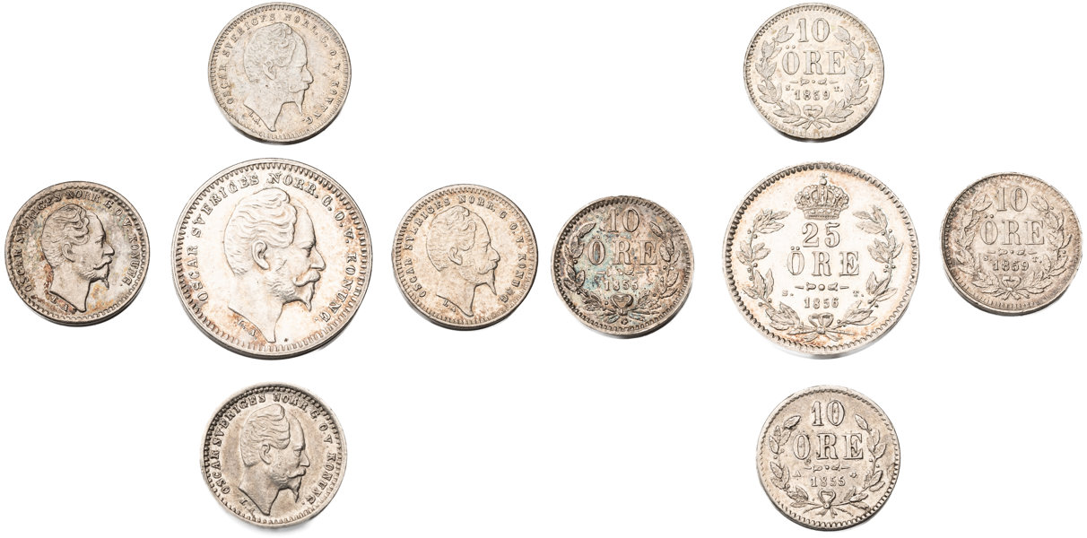 OSKAR I (1844-1859). Lot of 5.