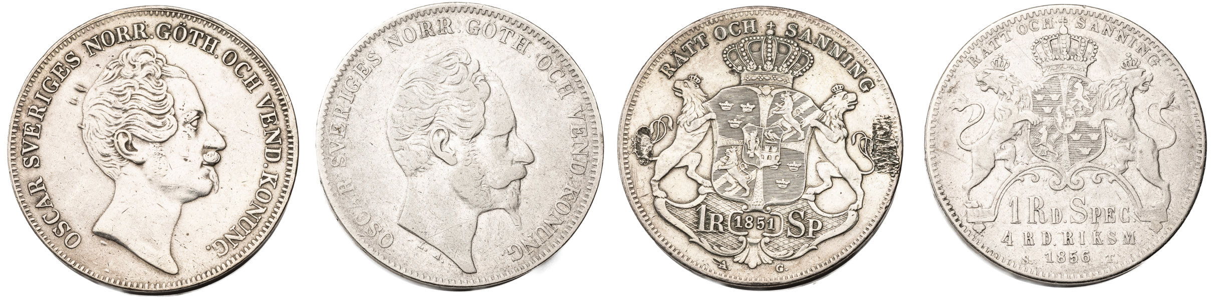 OSKAR I (1844-1859). Lot of 2.
